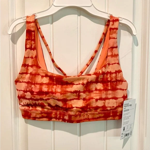 Athleta NWT Exhale Printed Sports Bra A-C Cup Tahiti Island Coral Strappy Sz Xs - Picture 4 of 10
